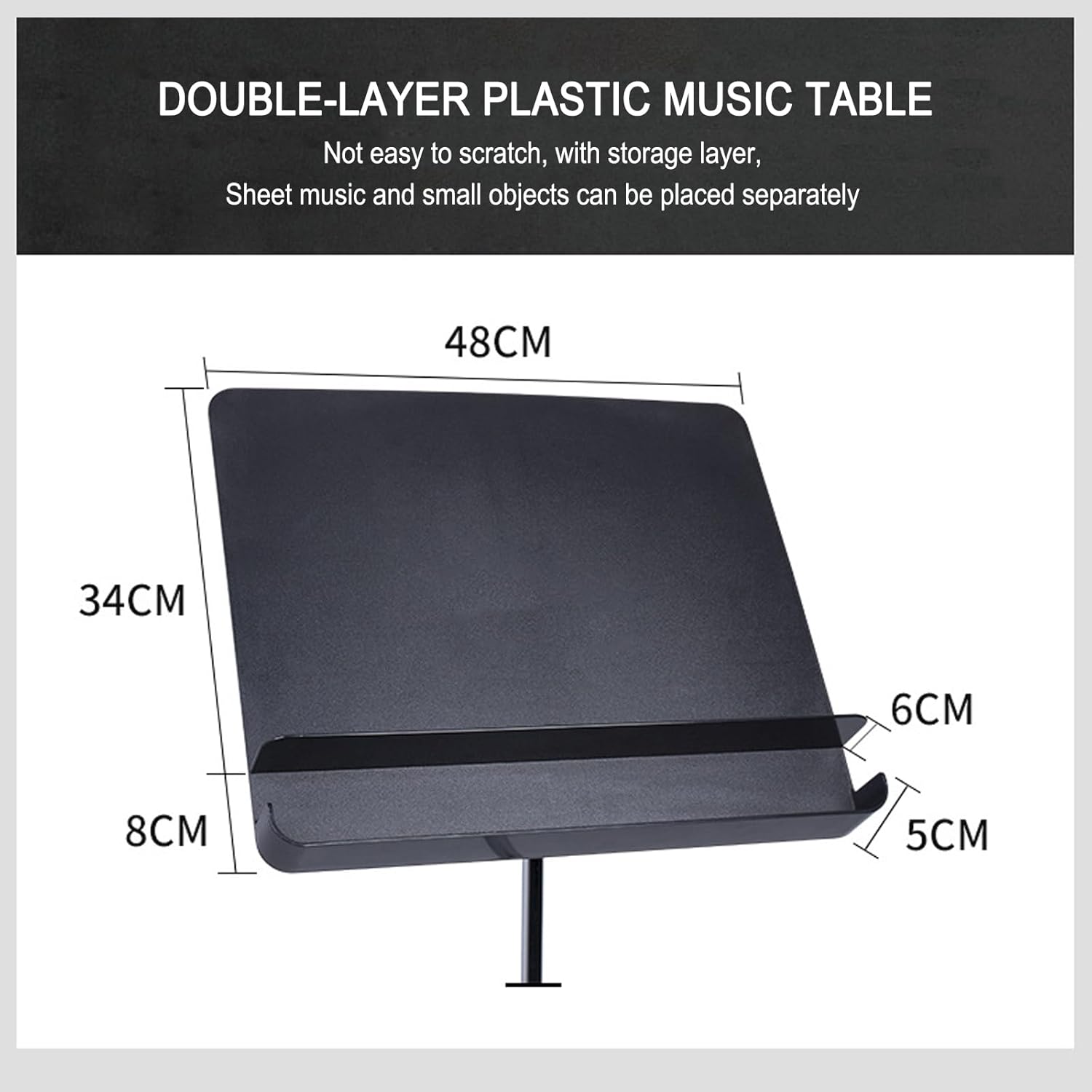 Orchestral Music Stand, Sheet Music Stand for Keyboard with 2 Clips, Height Adjustable, Stable Base, Double-Layer Plastic Music Table, for Training Teaching, Home Practice (Height 1.8m)