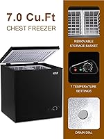 Vista 36 de Mini Chest Freezer 3.5 Cu.Ft 7 Gears Temperature Control Compact Deep Freezer with Top Open Door and Removable Storage Basket Black