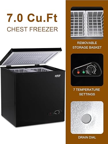 Miniatura 5 de Chest Freezer 7.0 cu.ft Mini Adjustable 7 Thermostat Compact Deep Freezer Top Door Low Noise with Removable Basket Black