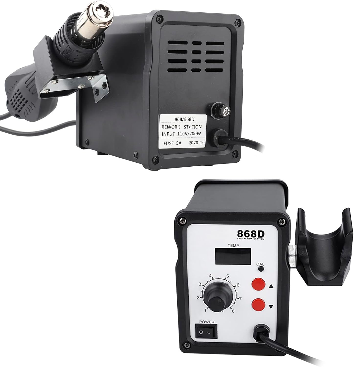 868D 700W LED Digital Display Adjustable Anti-static Iron Hot Air Heat Gun Rework Station with Nozzles, Ground Wire, Tweezers(US)