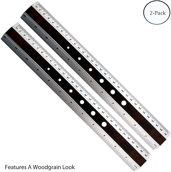 ToolUSA 2 Pack Precise 12" 30.5 cm Aluminum Ruler | Dual-Scale in Inches & Millimeters | 6 Template Holes from 1/8" 3.2 mm to 5/16" 7.9 mm | Ergonomic Curved Design