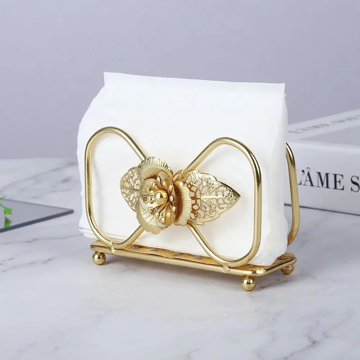 Gold Napkin Holder for Table,Decorative Napkin Holders with exquisite flower patterns for Paper Napkins & Kitchen Tables & Parties and weddings Suitable for all events