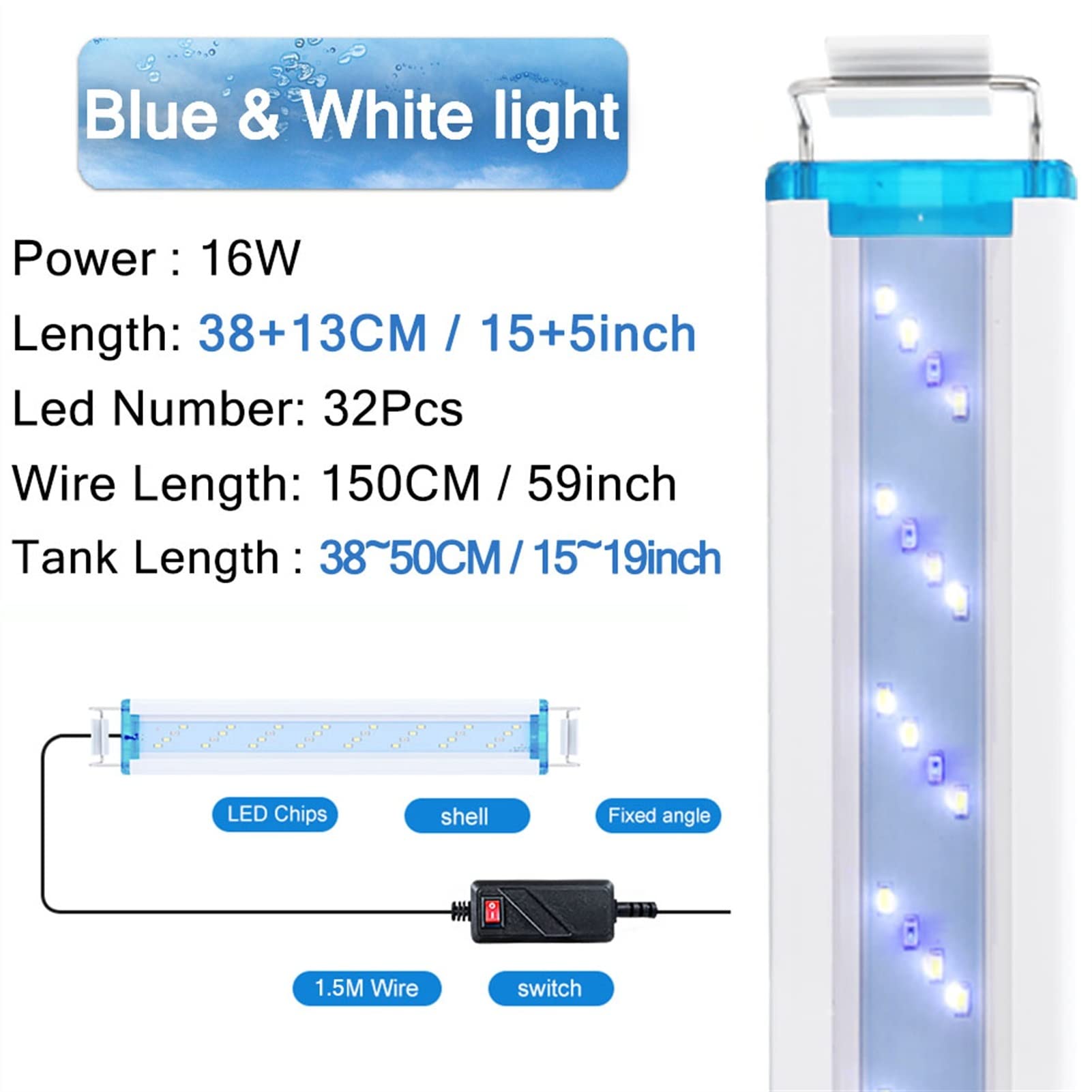 Luci Piscina Super sottile Le. LUCE AQUARIUM DS AQUARION LUCE AQUATIC PLANT 18-7 5 cm. Clip impermeabile estensibile sulla lampada for il serbatoio di pesce (8W / 12W / 16W / 20W / 24W) Subacquee Luc