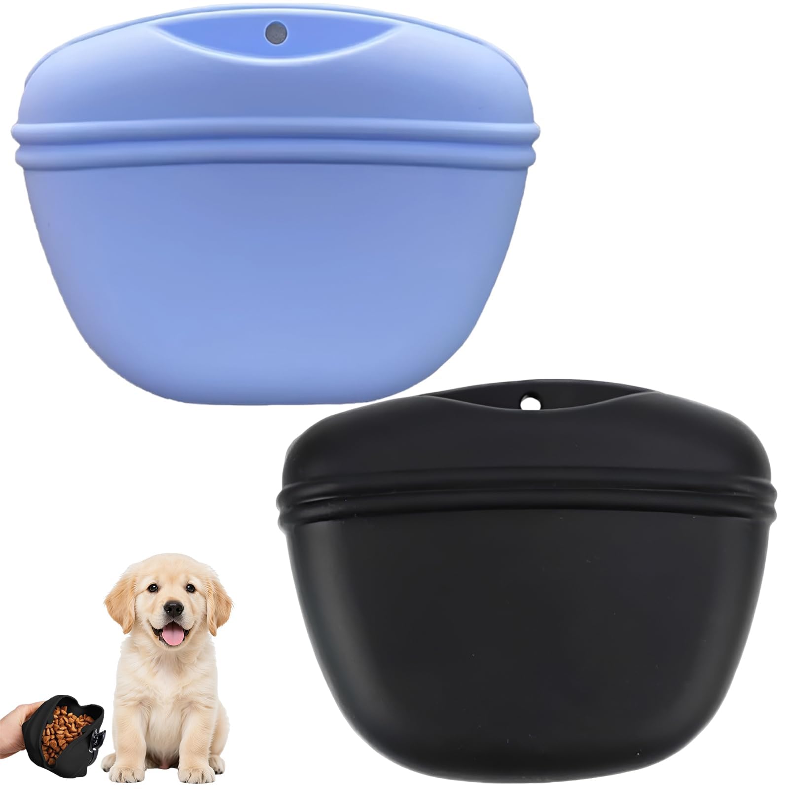 WORUIB Treat Pouch for Dog Training, Dog Treat Pouch with Silicone Material, Convenient Dog Treat Bags for Walking, Two Colour Options in Black and Blue, Durable Training Accessory