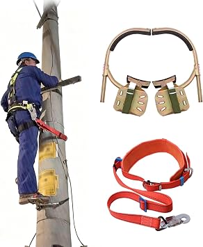 Metal Pole Climbing Gear, Non-Slip Rubber Mat Utility Pole Climbing Kit for Utility/Power Workers, Outdoors Pole/Tree Climbing Spikes