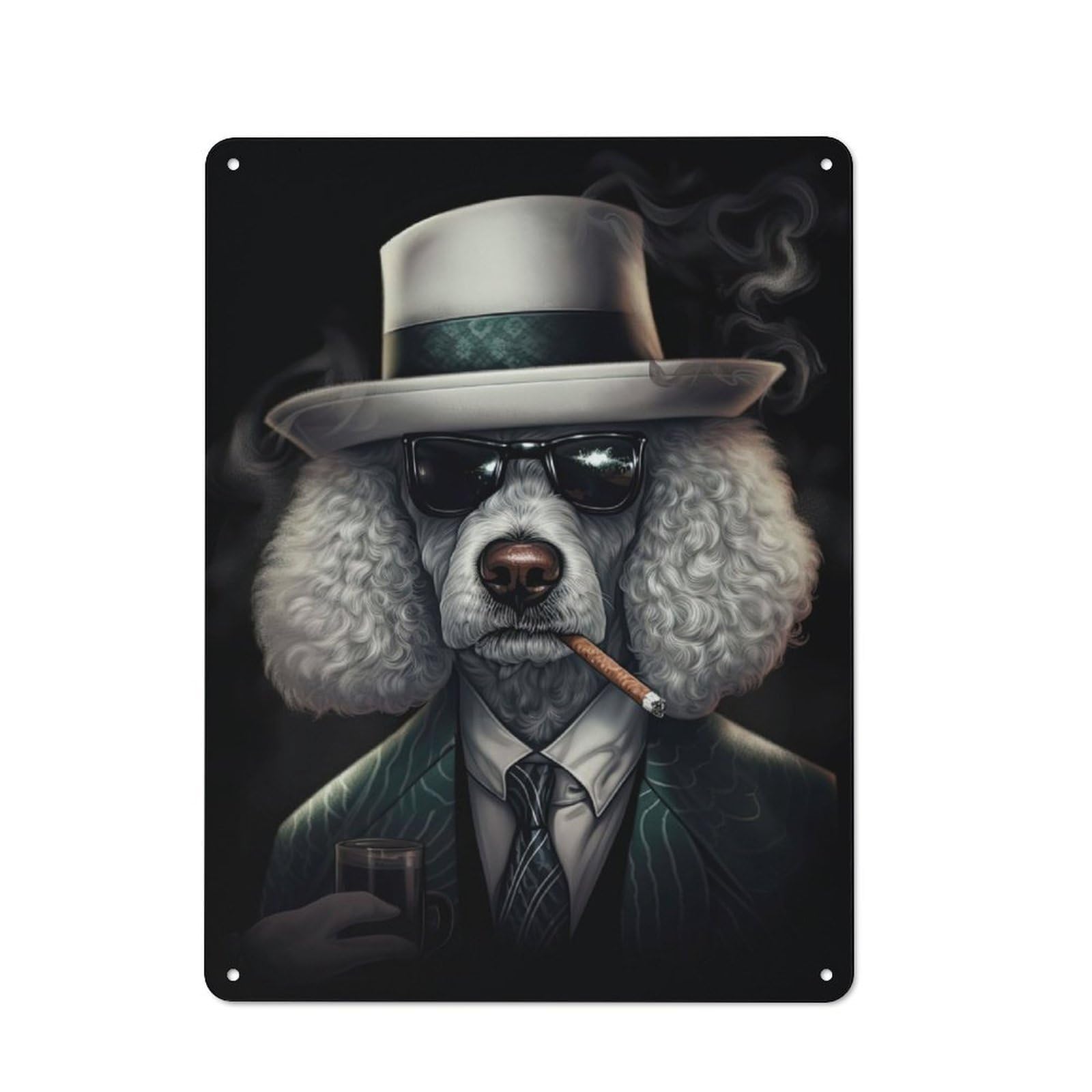 Junmoney Poodle Dog Gangster Suit Old Fashioned Decorative Tin Sign 40X30cm, Nostalgic Wall Art For Bedroom, Office, Home Bar Or Dining Room
