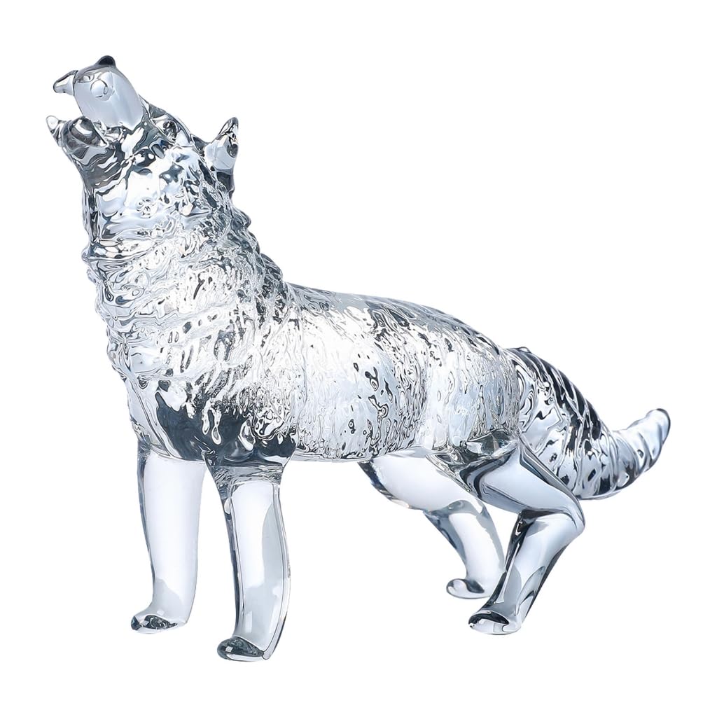 yanwuwa Crystals Glass Wolf Figurine Howlings Wolf Statue Hand Glass Animal Sculpture Collectible Paperweight