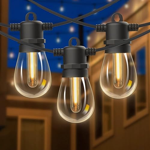 Bomcosy Tira de luces LED para exteriores, 150 pies S14 regulables para patio, IP65, impermeable, 48 bombillas comerciales inastillables, luces