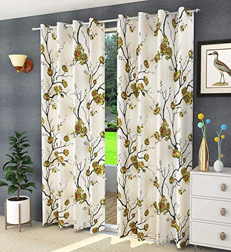 Image of Set of 2 Long Door Curtains-9 Feet, Green