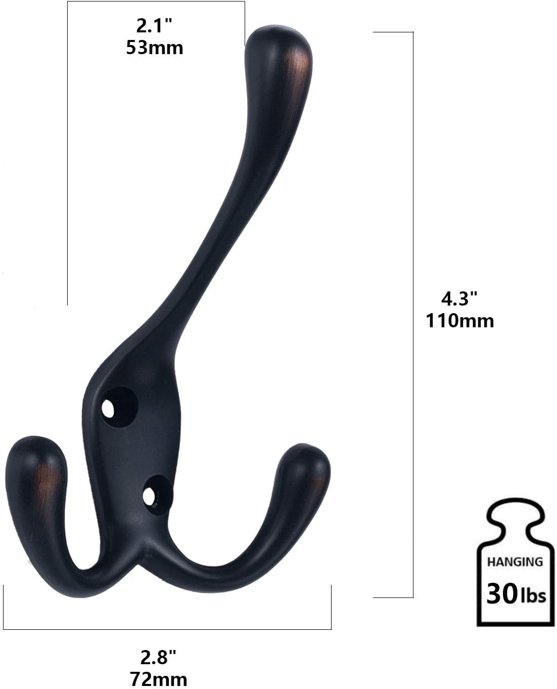 Heavy Duty Oil Rubbed Bronze Towel and Coat Hooks Pack of 5, 3 Prong Hooks