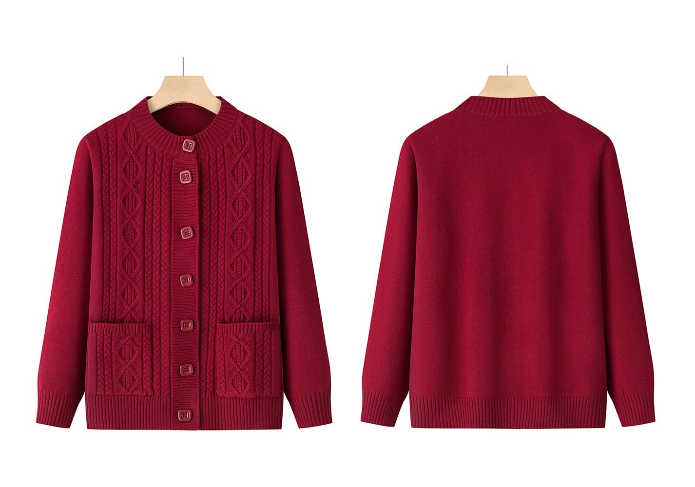 Cardigan Trecce con Tasche per Donne di Mezza età e Anziane, Giacca Cardigan Girocollo con Bottoni sul Davanti, Abbigliamento Casual Nonna, Capospalla Caldo Autunnale