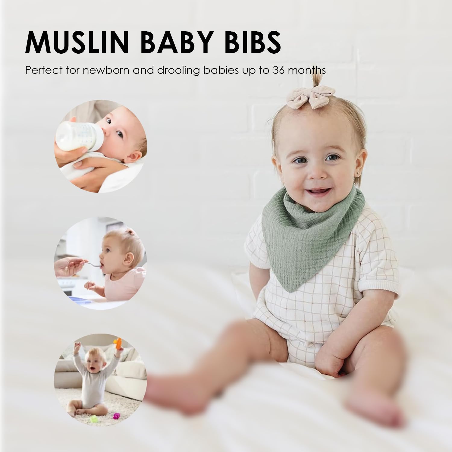 ROXANEPIG 6 Pack Muslin Baby Bibs for Boys Girls Soft Cotton Baby Drool Bibs, Drooling and Teething Bibs for Infant Newborn (B) - Image 3