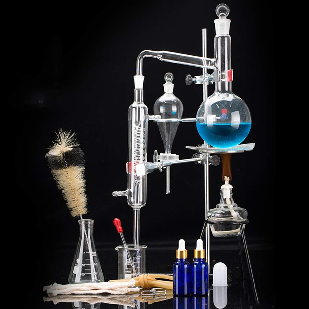 24 pcs 500 ML Nouveau Verre distillateur Bricolage Laboratoire Huile Essentielle Distillation Ensemble avec condenseur Tube Flacon Kits