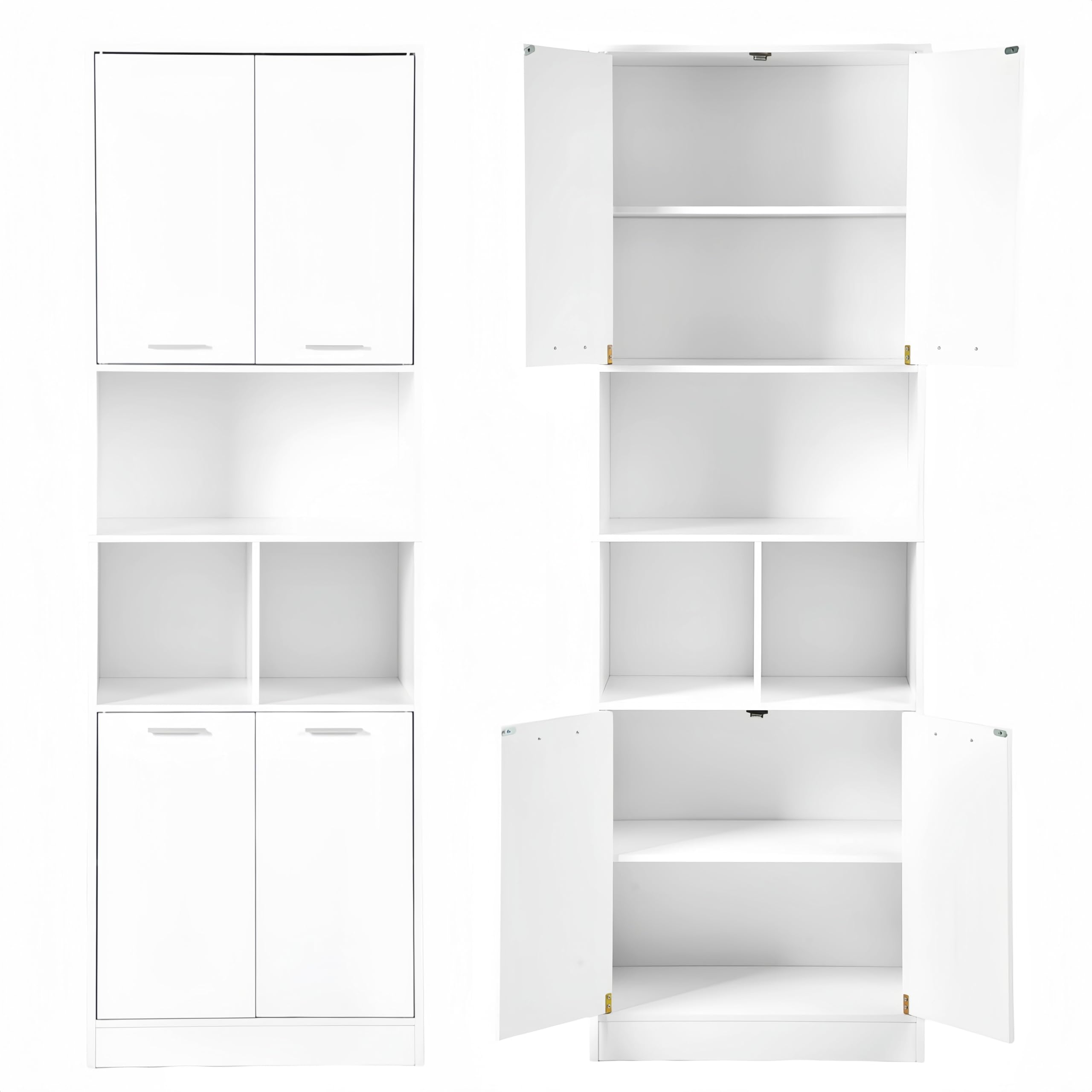 Küchenschrank Hochschrank (60x40x180,5 cm), Mehrzweckschrank mit 4 Türen & & 3 Fächern,verstellbaren Einlegeböden, Vorratsschrank für Küche, Badezimmerschrank & Wohnzimmerschrank, Weiß matt