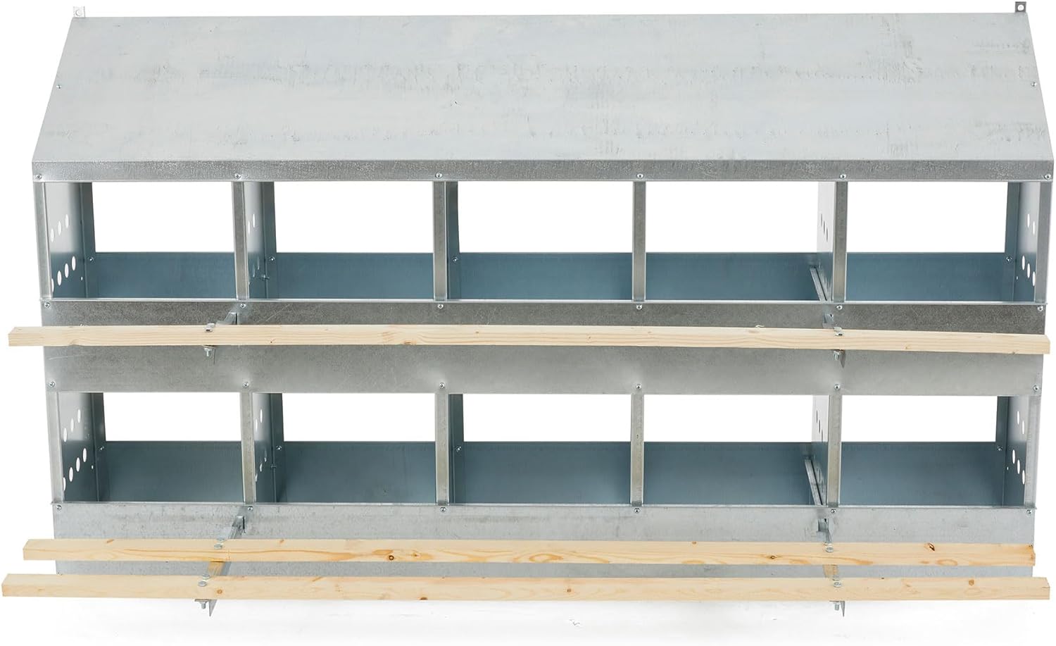 Brower 2-Tier 10-Hole Galvanized Steel Chicken Nesting Box, 50 to 60 Hen Capacity – Outdoor Poultry Laying Station with Hinged Folding Perches, Ventilated Design & Slanted Roof – Made in the USA