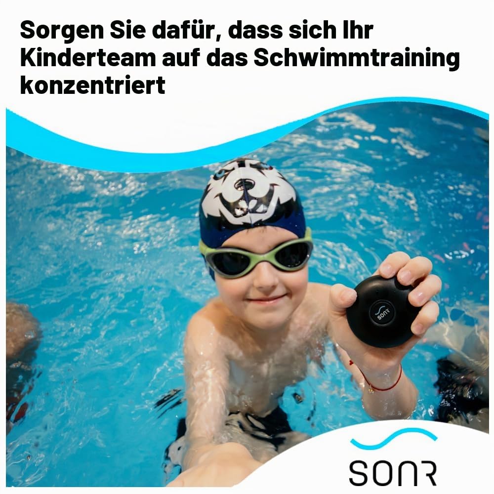 SONR Swim Coach Communicator, wasserdicht, Unterwasser-Kommunikator, Schwimmen, Trainer Geschenke, Knochenleitung, Echtzeit-Coaching, Kopfhörer, Metronom Schwarz