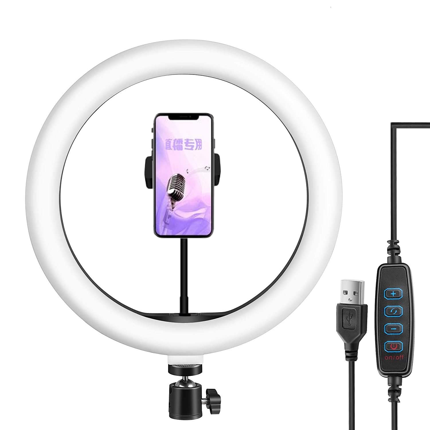 10 inch led ring light with 3 color modes lighting for youtube, live stream, makeup, photo & video shoot compatible with any tripod stand and smart phones (only light)