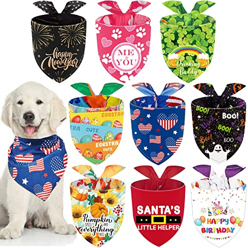 Weewooday 9 Pcs Holiday Dog Bandanas Memory Day Bandanas Patriotic Seasonal Birthday Adjustable Large Pet Washable Scarves for Boy Medium Dog Supply