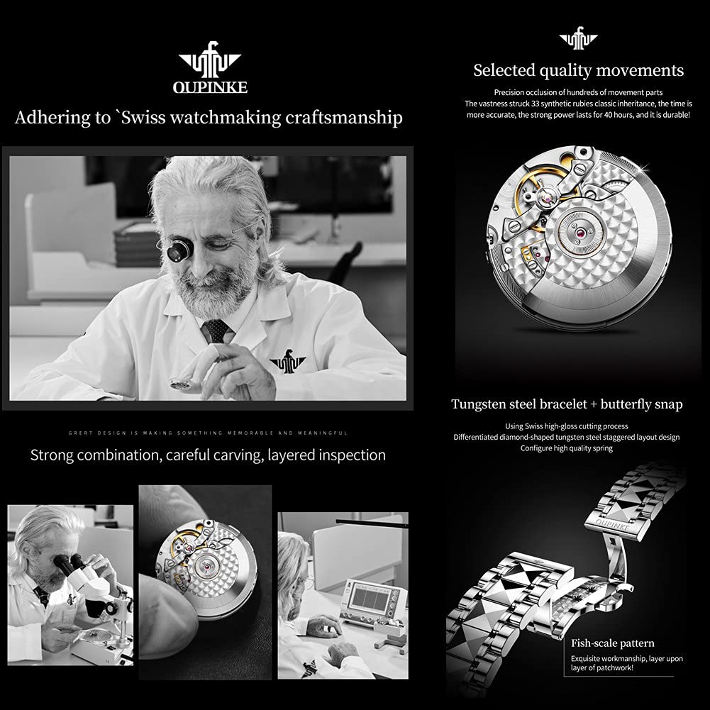 OUPINKE Relojes automáticos para hombres impermeables de cuerda automática relojes para hombres de moda mecánicos automáticos relojes, Negro,
