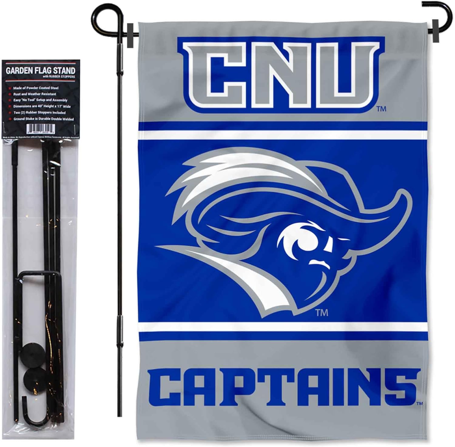 College Flags & Banners Co. Christopher Newport Captains Garden Flag and Stand Pole Holder Set