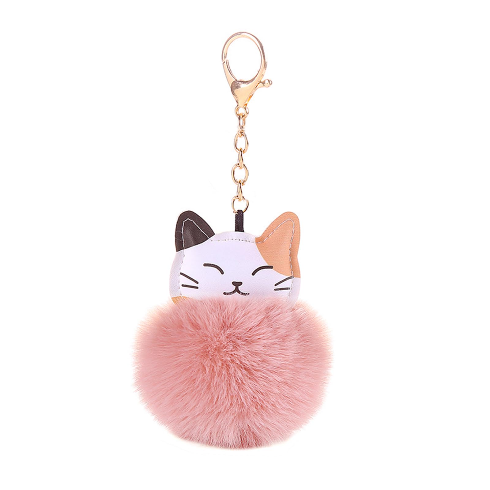 POYAMUSEFluffy Cat Pom Pom Ball Keychain - Cute Kitty Plush Ball Accessory Keyring for Women Bag Decoration