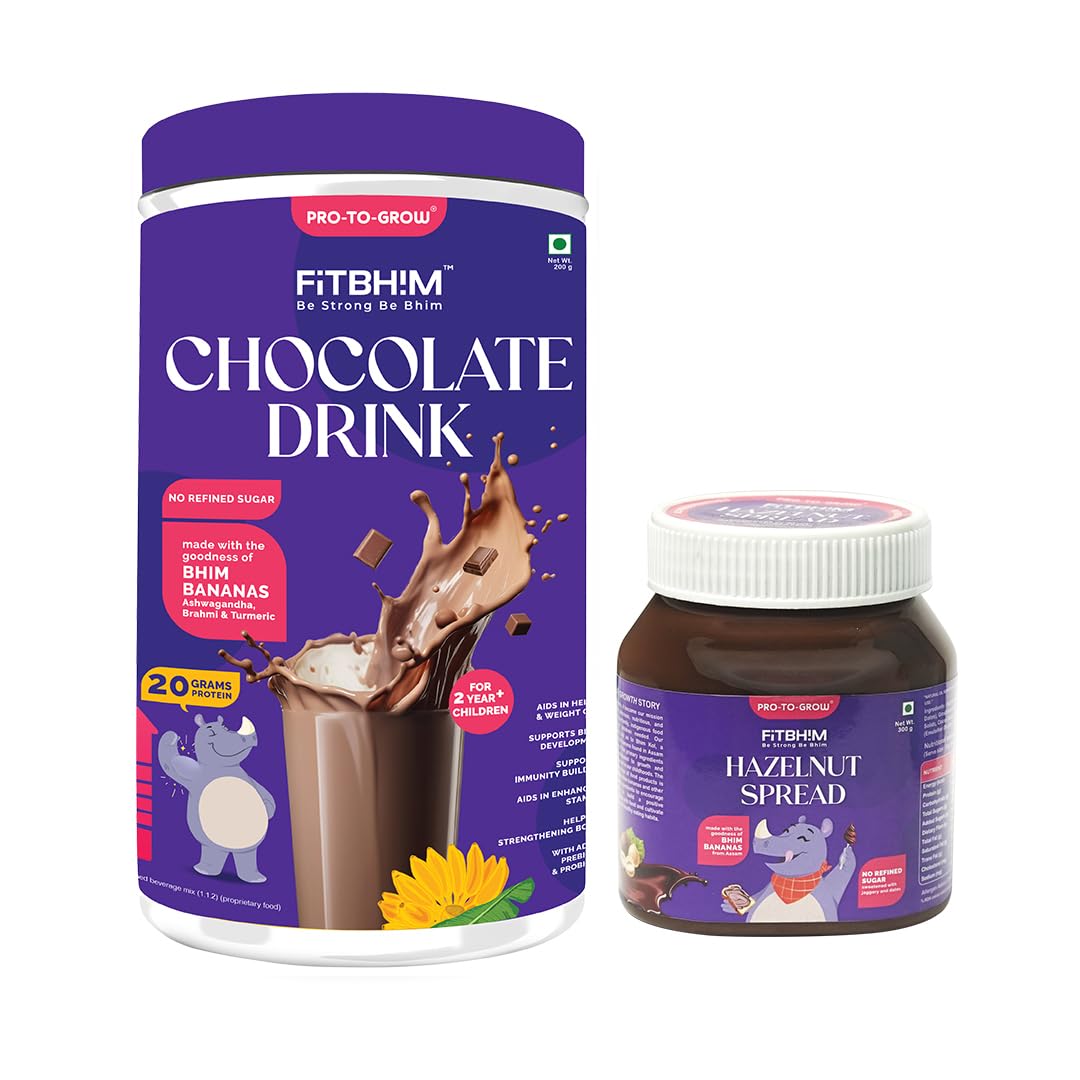 Pro To Grow Fitbhim Chocolate Drink (200g) + Hazelnut Spread (300g) Combo | Enriched with Bhim Banana, No Refined Sugar & No Palm Oil (Pack of 2)-image-35