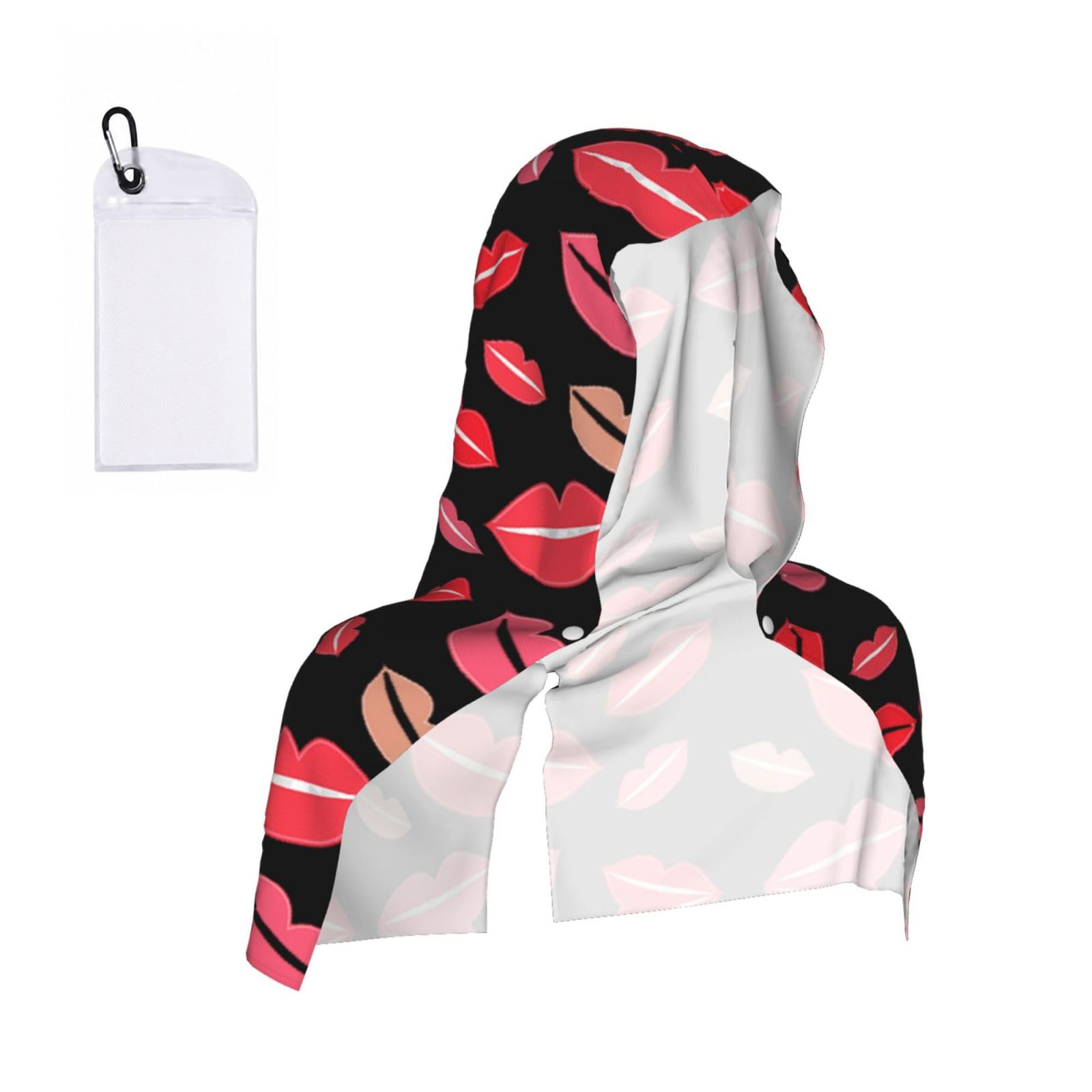 EZDLOWVBA Lips Print 2 Pack Cooling Hoodie Towels,Sports Headscarf, Neck Wrap Scarf,Breathable Cooling Towel For Neck And Face, Travel, Swimming, Training
