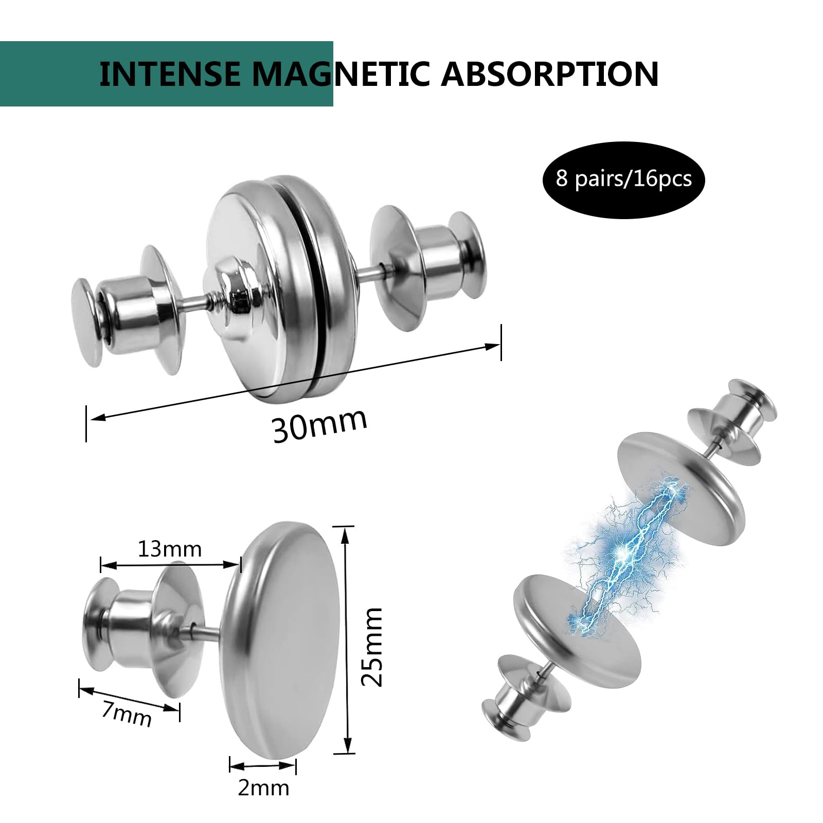 Aimants Pour Rideaux - Lot De 8 Paires Argenté, Fixation Magnétique Sans Outil