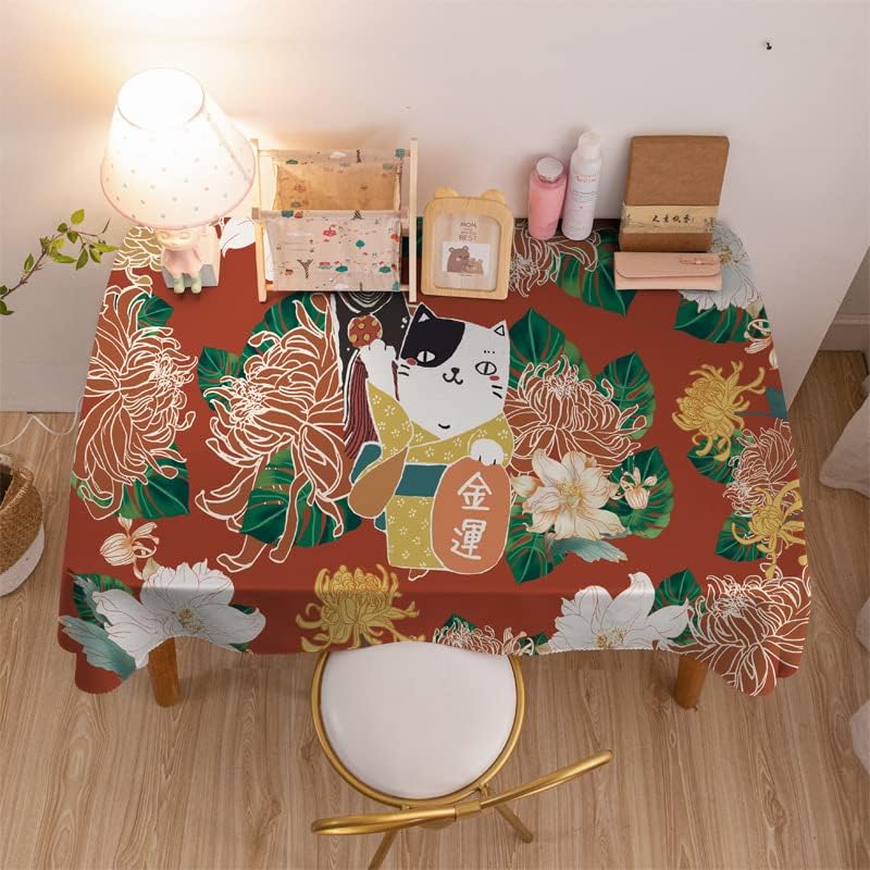 NUER Lucky Cat Tablecloth Japanese Style National Tide Waterproof Cartoon Dormitory Hotel Tablecloth Mantel Mesa Mantel A4 140x160cm