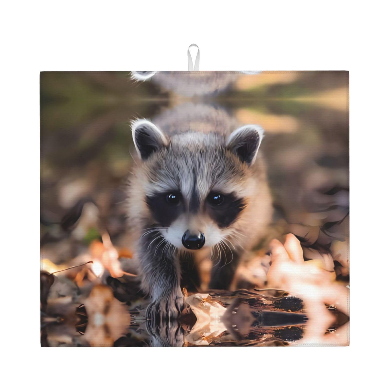 YYHHAOFA Cub Raccoon Prints Kitchen Drying Mat – Highly Absorbent Microfiber Throw, Non-Slip Counter Cover for Dishes, Fade-Resistant Print & Appliance Protection