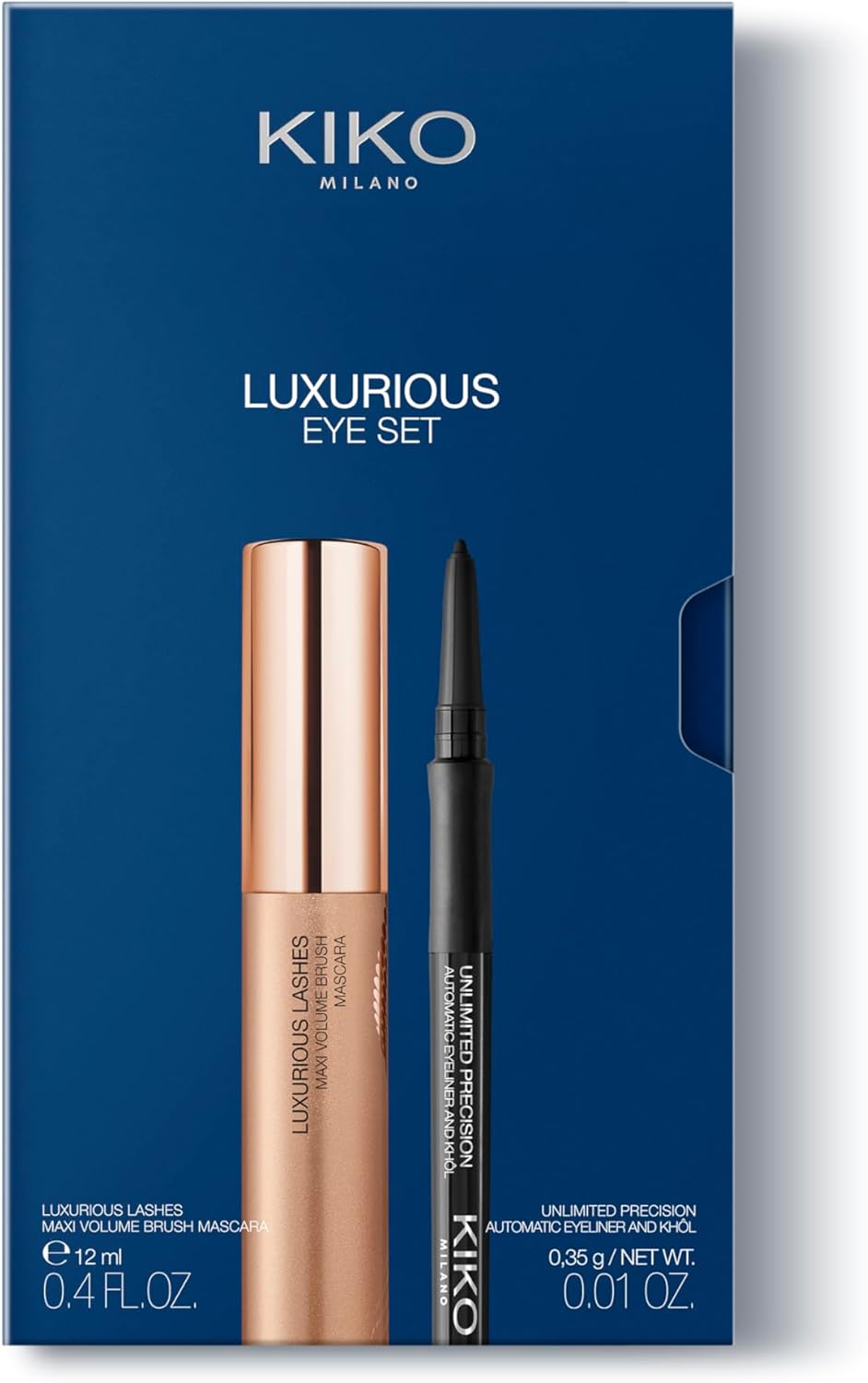KIKO Milano Luxurious Eye Set, Make-Upset: 1 Mascara Die Je Wimpers Opnieuw In Model Brengt En 1 Oogpotlood