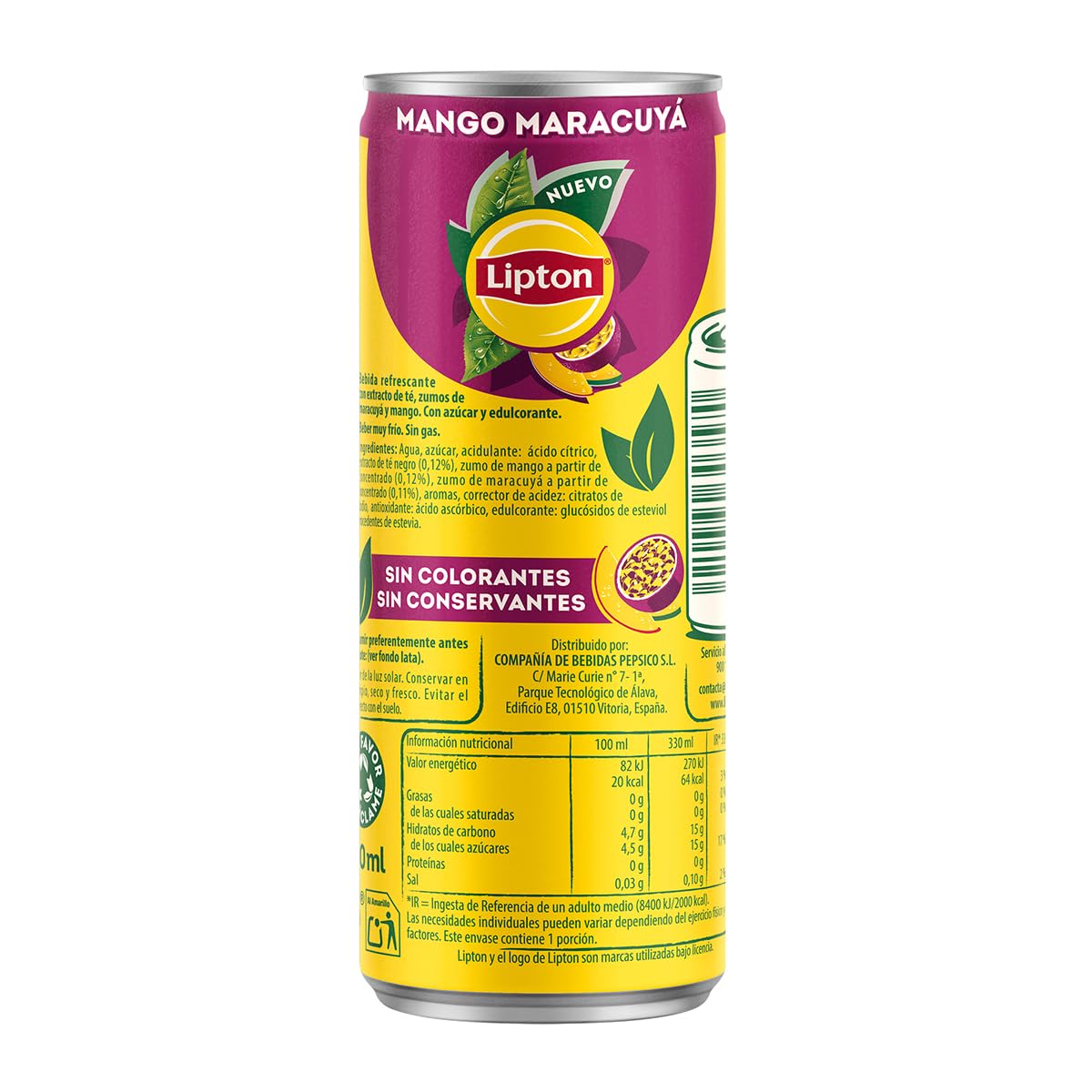LIPTON Mango Maracuyá, Refresco de Té Helado, Pack de 24 x 330 ml, Incluye Tote Bag de Regalo