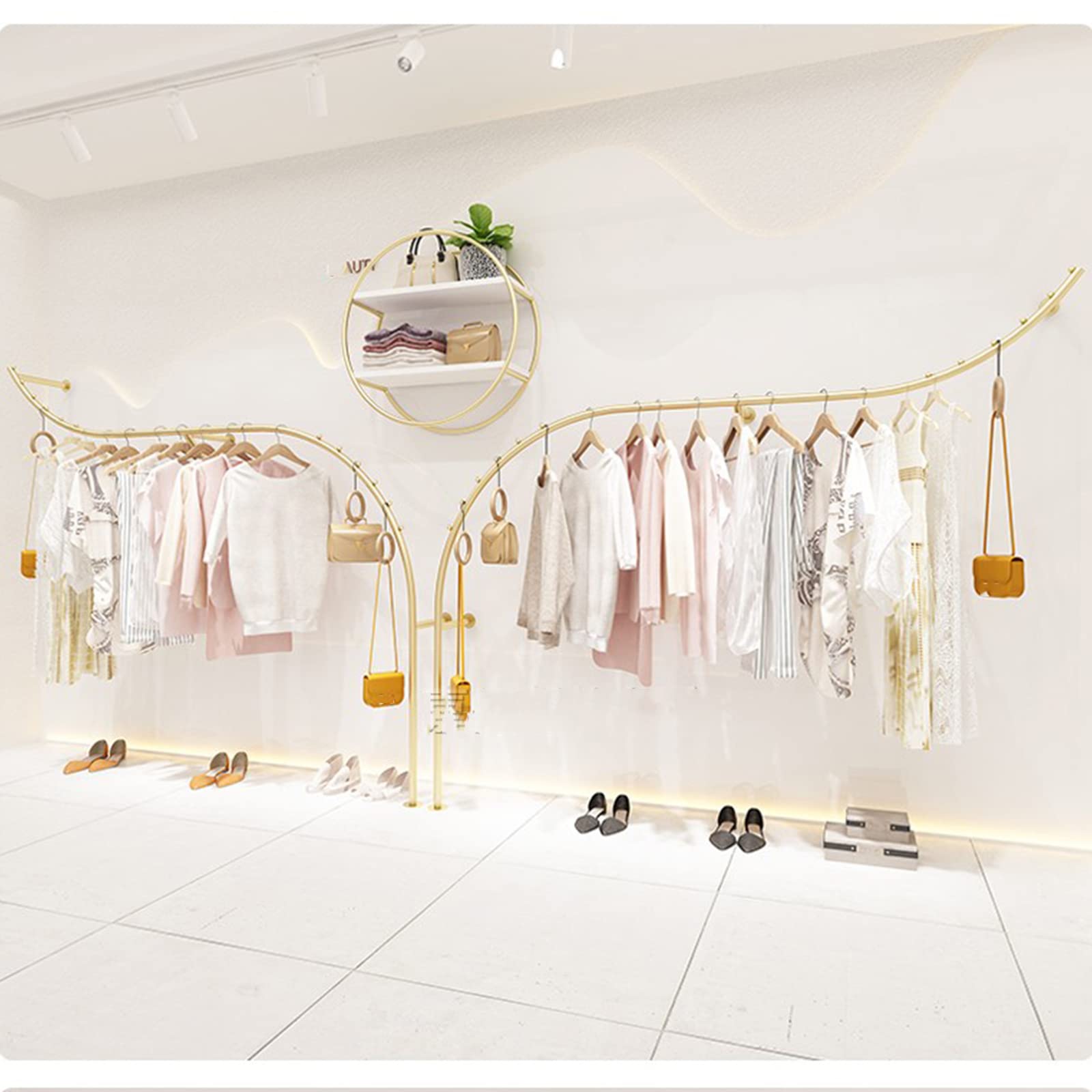 UYSELA Articoli per Uso Quotidiano Scaffali per Abiti da Esposizione Creativi in Negozi di Abbigliamento per Boutique per Bambini,Sistema di Scaffali Appendiabiti a Parete per Tubi Industriali,Espo