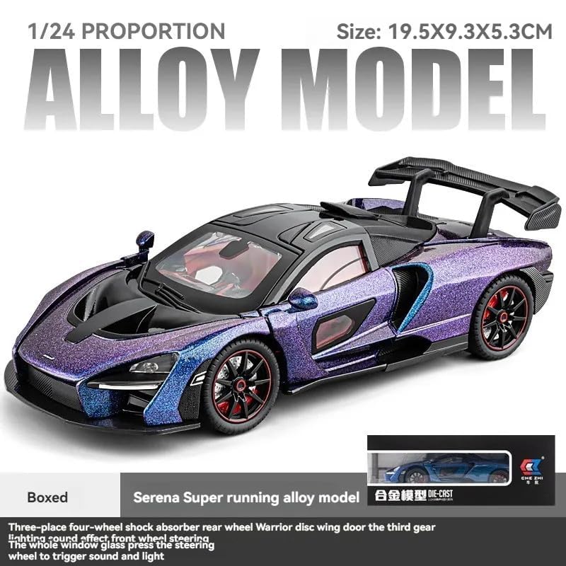 Image of Alokik Enterprise Compatible for 1:24 Mclaren Senna Toy Car Model, Diecast Collectible Pull Back Model Car with Sound and Light, Toy Gift Vehicles for Adults Kids Boys Girls【Purple】