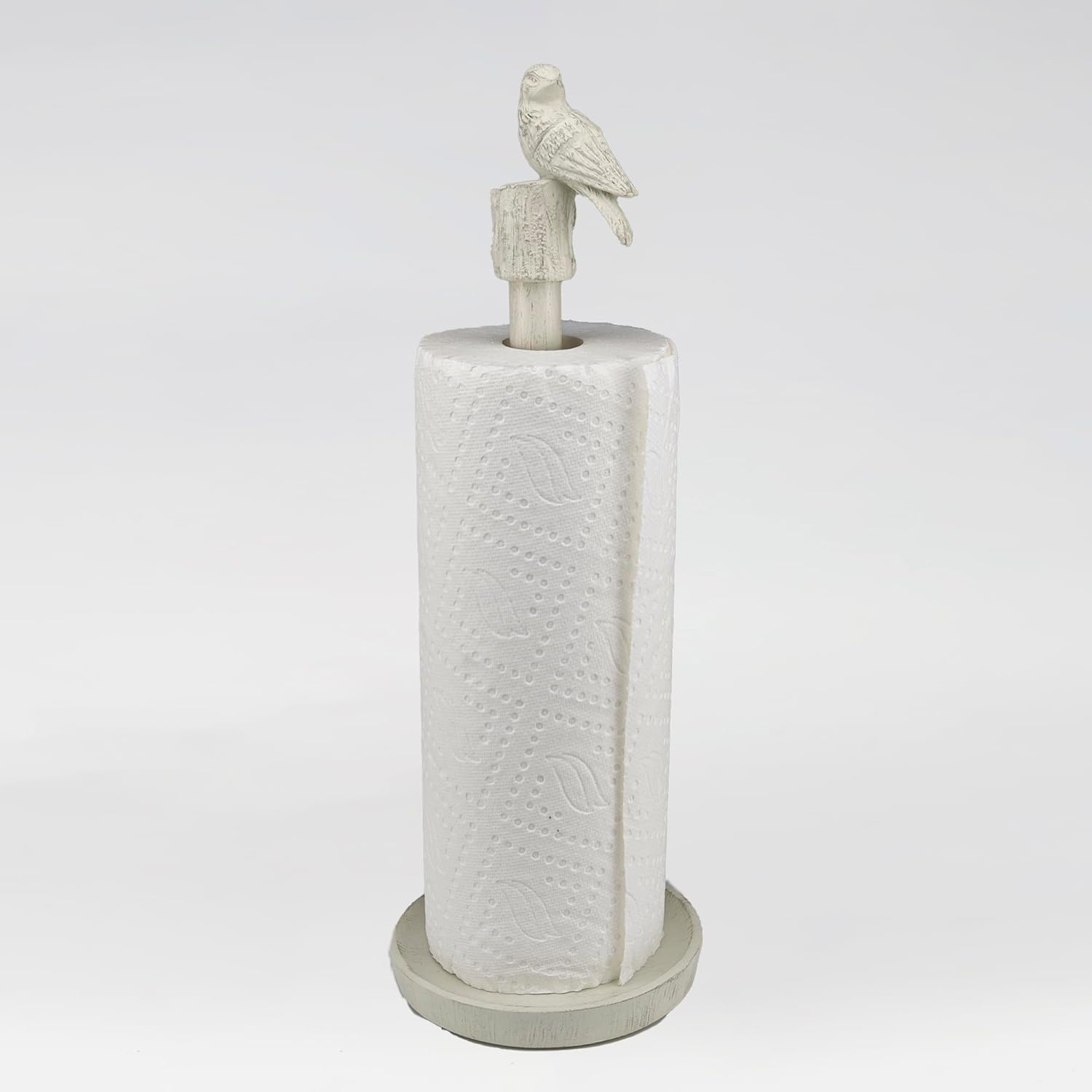 Paper Towel Holder Countertop, White Paper Towel Stand with Bird Design Top