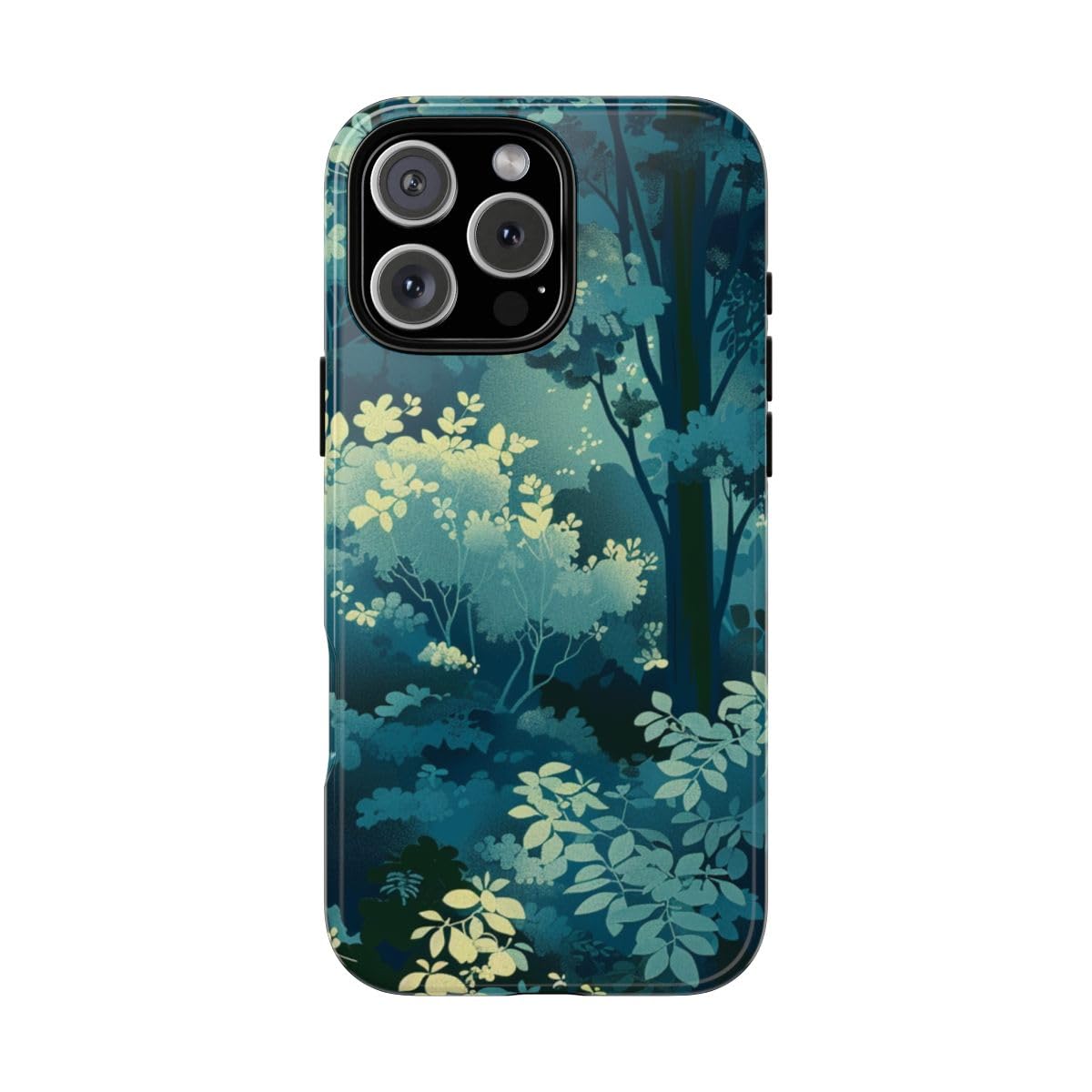 Coque iPhone 16 Pro Max motif feuillage de forêt lumineux vert rigide et brillante - 5