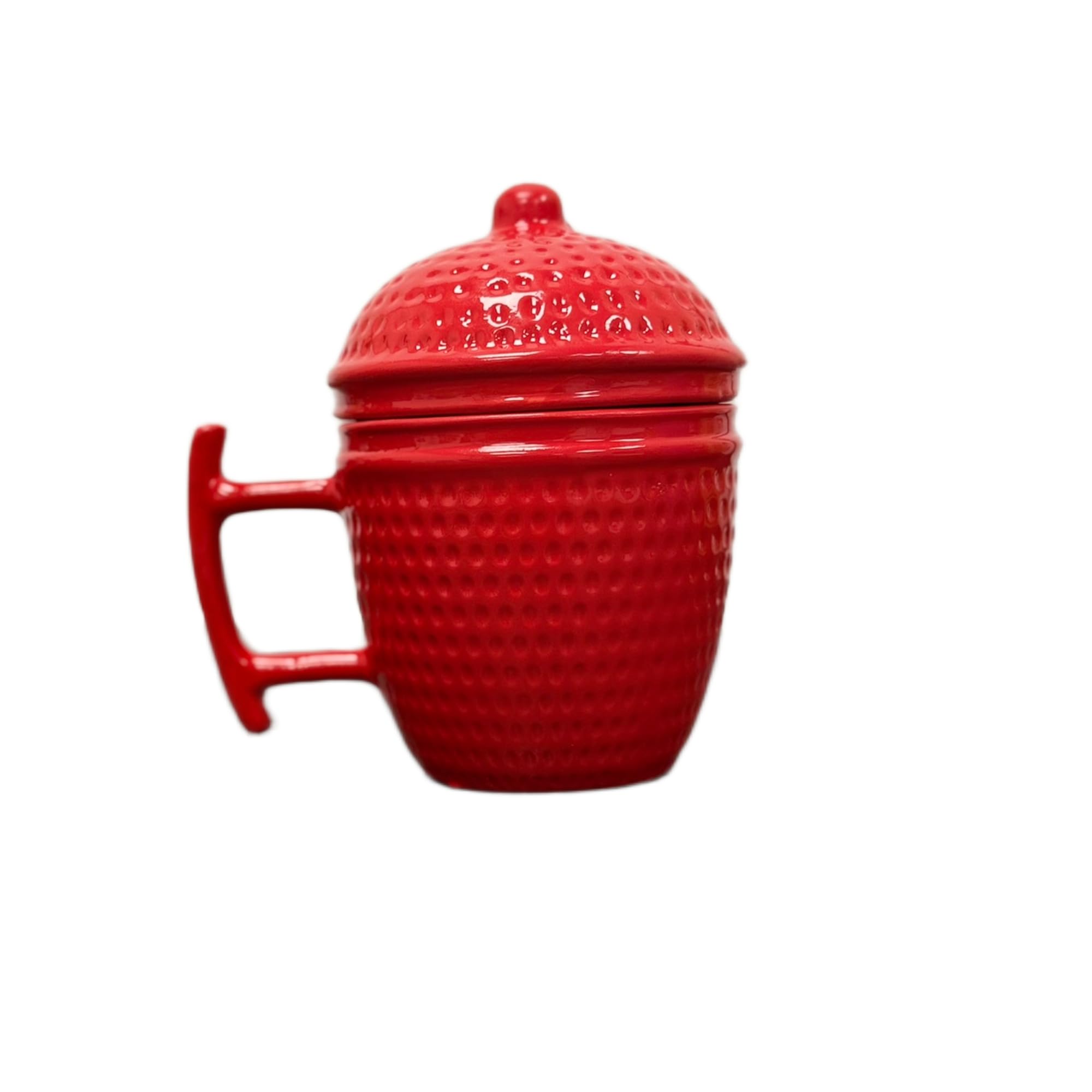 Kamado Style Ceramic Coffee Mug, 330ml Cup with Lid, BBQ Grill Design for Outdoor Grilling Enthusiasts (Red)