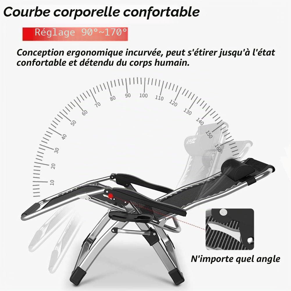Chaise de gravité zéro inclinable extérieure avec Porte-gobelet, Chaise de transat réglable Extra-Large pour la Piscine de Jardin avec terrasse, avec Support de Coussins 200kg (Black1)