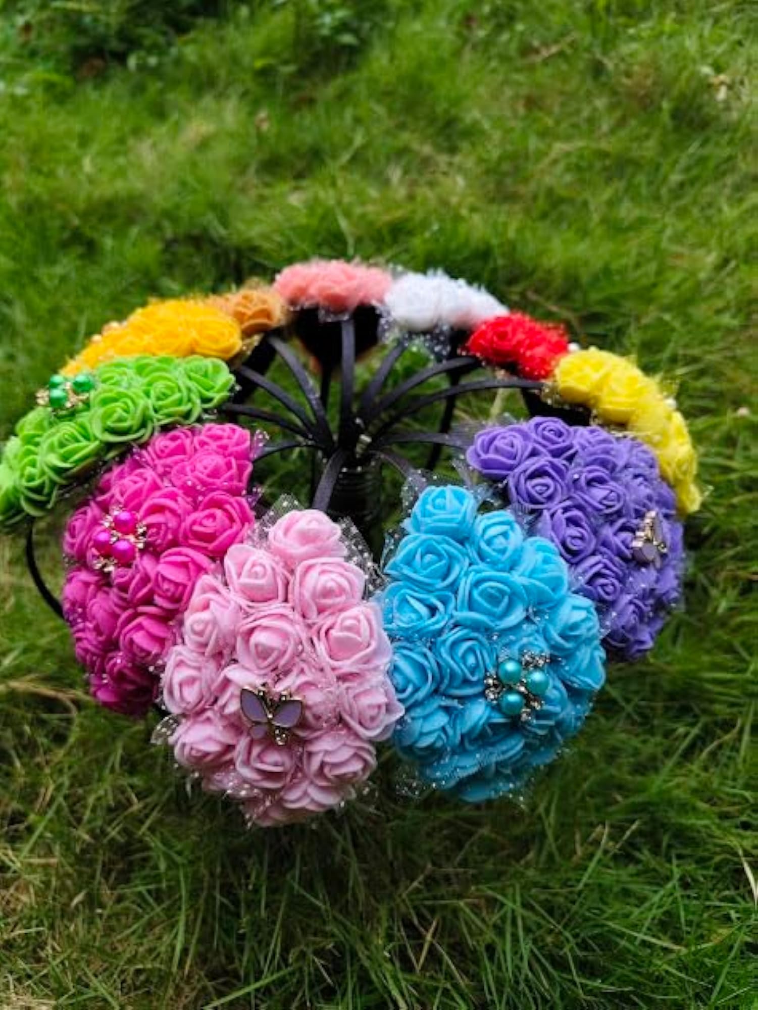 Rose Hair Bow Set, 11 Colours with Rhinestone Accents
