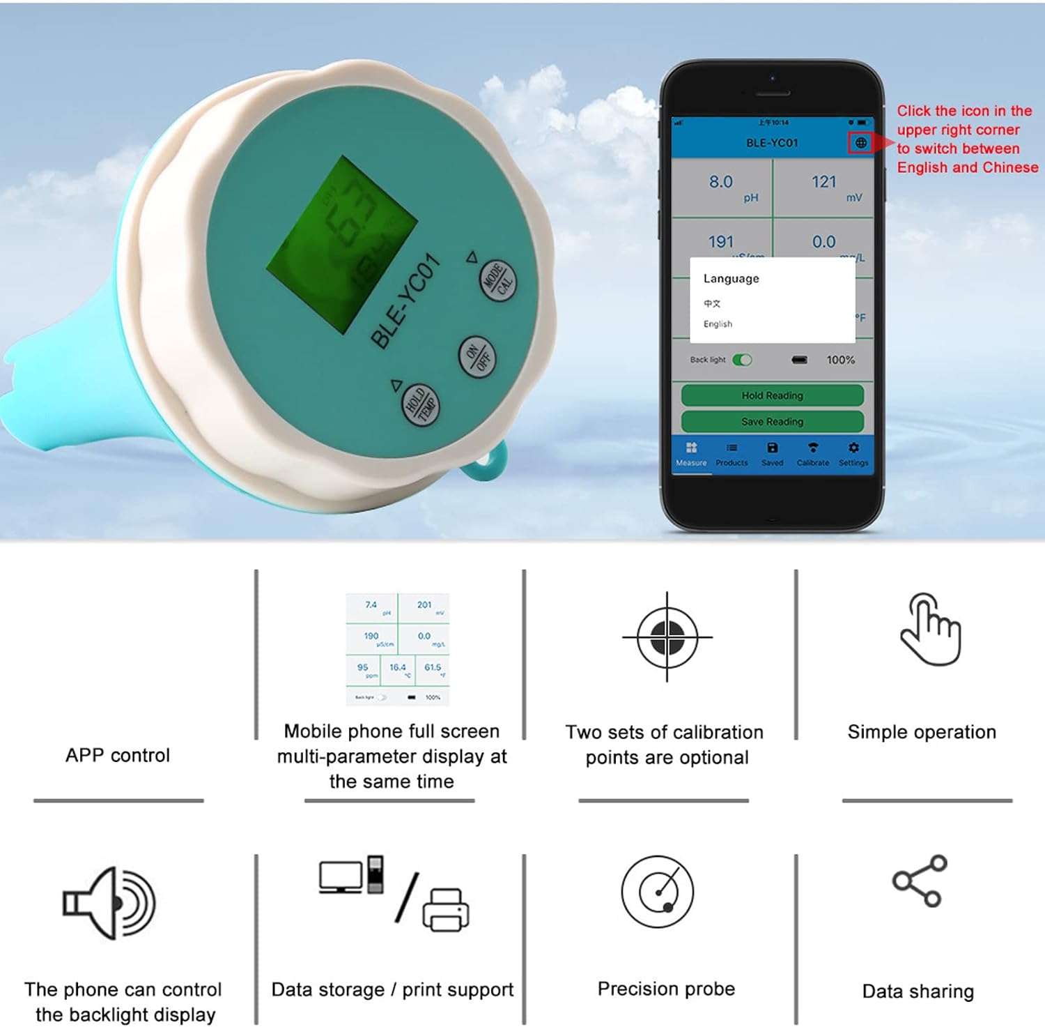 YOUTHINK 6 in 1 Potential of Hydrogen Meter, TDS PPM Meter, Water Quality Tester, Digital Kit with Mobile APP Real Time Monitoring for Drinking Water, Aquarium, & More