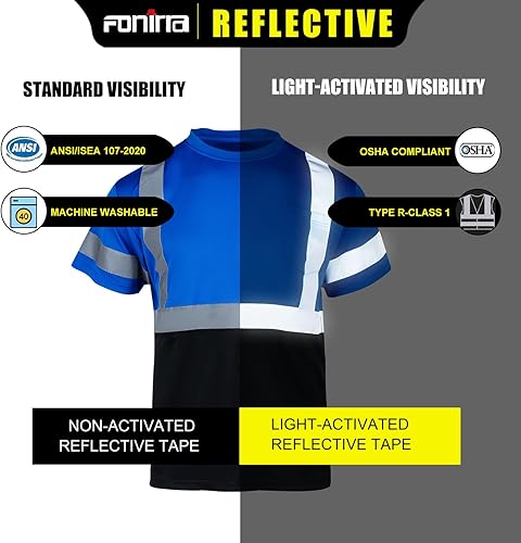 Miniatura 6 de FONIRRA Hi Vis - Camisetas de seguridad con bolsillo para hombre, para trabajo, ANSI Clase 2, reflectante, manga corta
