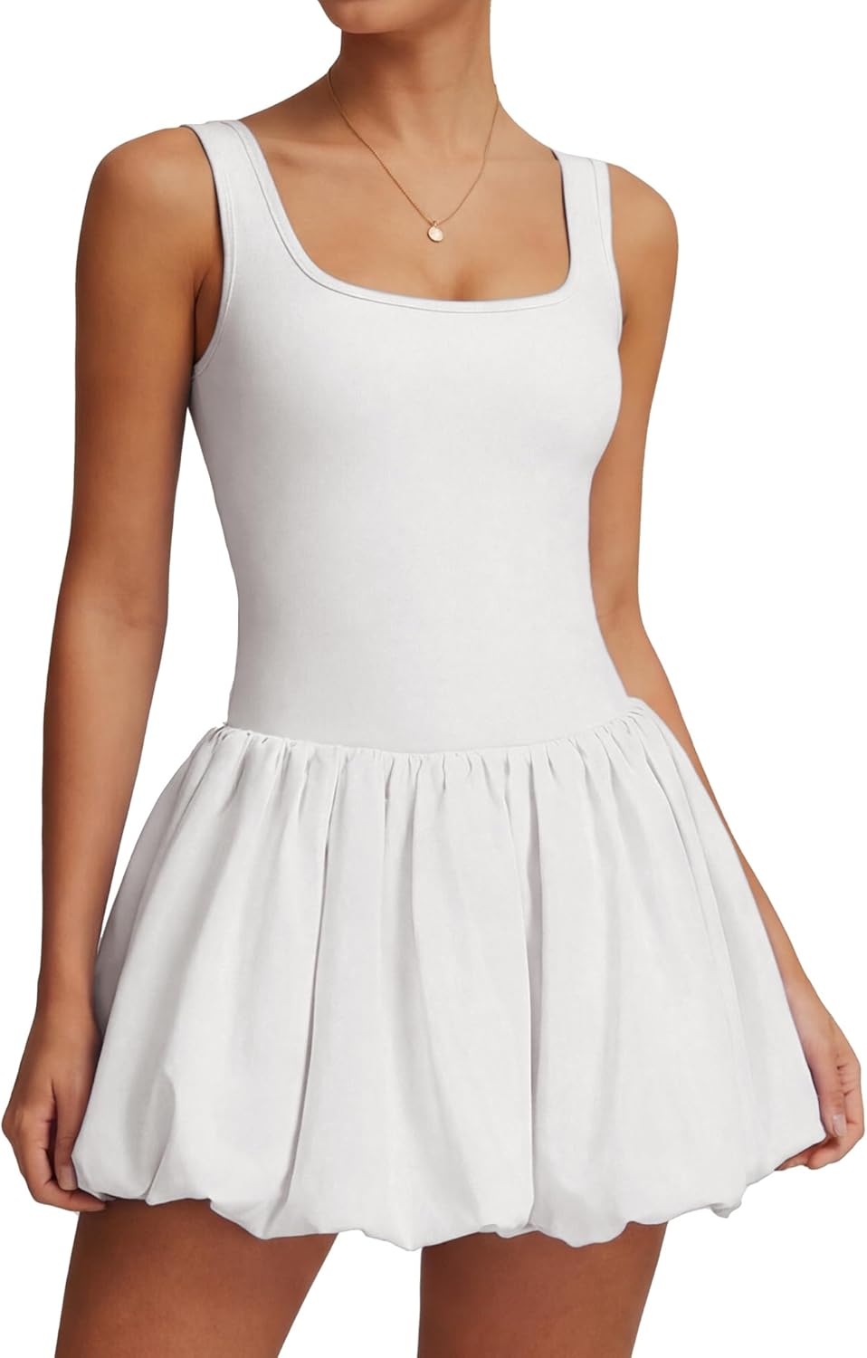 FEOYA Women's Bubble Tennis Dress Sleeveless Quick-Dry Athletic Mini Dress Y2K Club Party Build in Shorts with Pockets