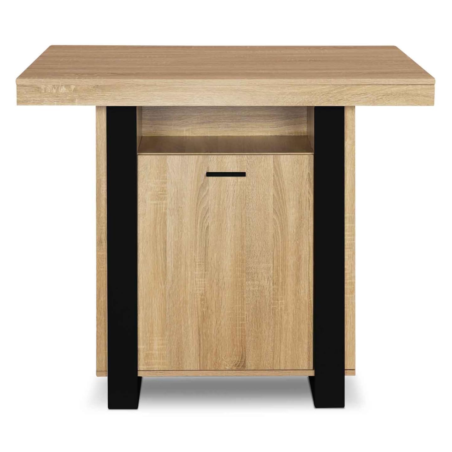 IDMarket - Ilot central PHOENIX 110 cm bois et noir avec rangements