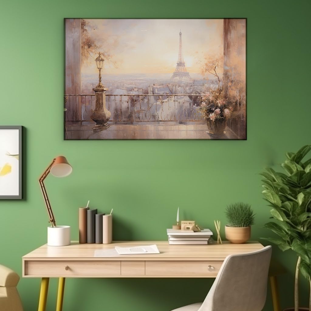 Canvas for Living room. Balcony View Beauty: Dreamy Parisian Nights in Oil, 27 x 18 inch Canvas Wall Art - Inspirational Office Decor - 69x46 cm (27x18 inch)