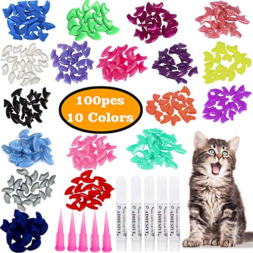 VICTHY 100pcs Cat Nail Caps, Colorful Pet Cat Soft Claws Nail Covers