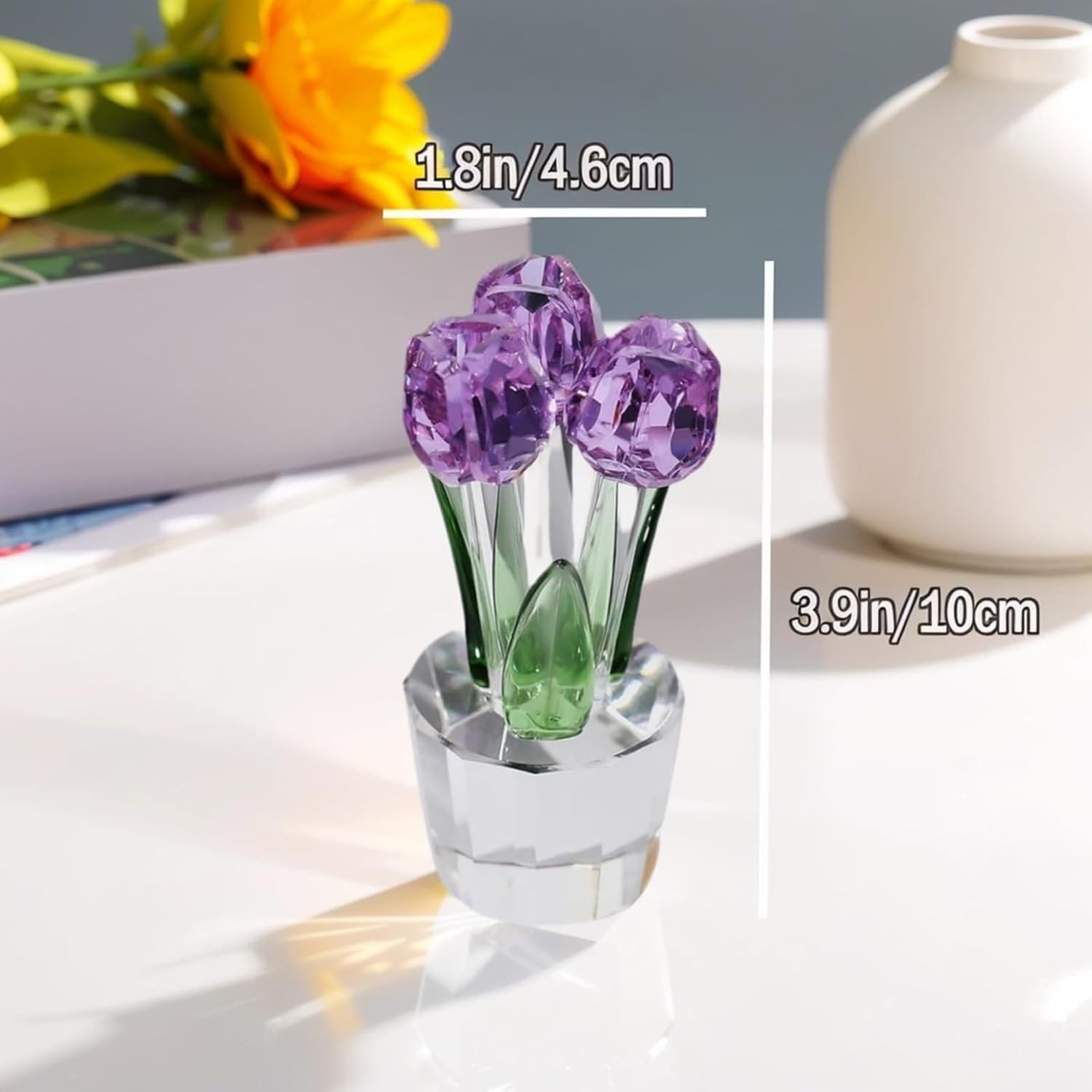 Crystal Tulip Flower Figurine - Elegant Purple Tulip Glass Bouquet for Home, Office, Christmas Decor, Anniversary, Wedding Gift for Women, Mom, Friend - Image 2