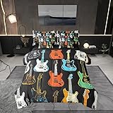 Castle Fairy Sketch Guitar Bass Comforter Set,Musical Instrument 7 Piece Bed Set Queen Size for Kids,Modern Music Lover Bed in a Bag Bedding Set with Comforter,Sheet Set,Pillowcases,Pillow Covers
