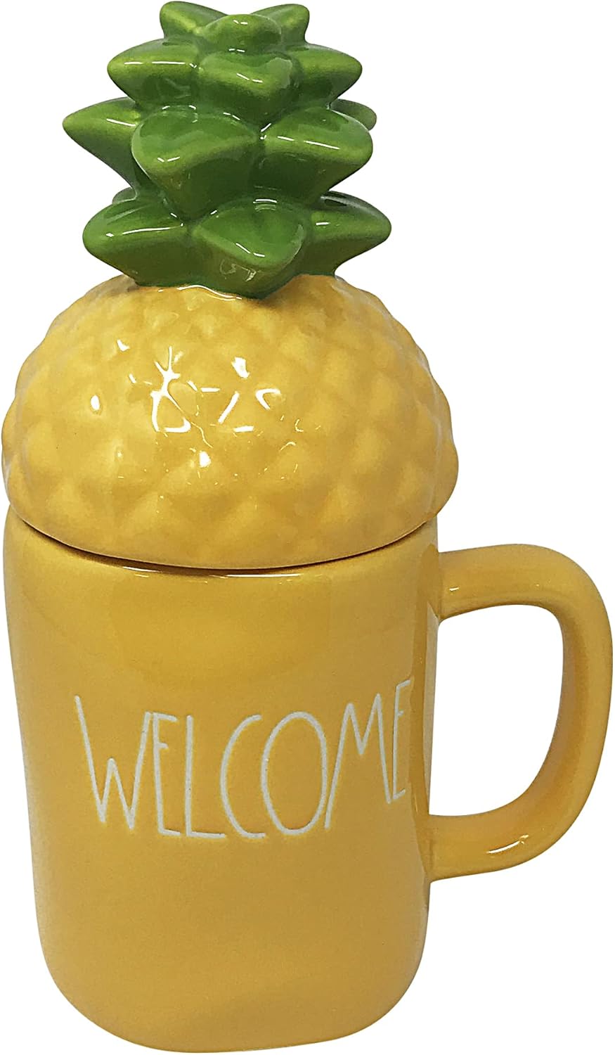 Rae Dunn Coffee Mugs with Decorative ceramic Lids, Welcome/Pineapple/Yellow