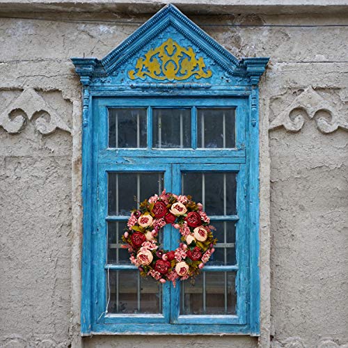 Bernice 19 Inch Artificial Peony Wreath Blooming Silk Flower Peonies Flower Green Leaves For Outdoor Front Door Indoor Wedding Wall Or Window Décor #TOP5