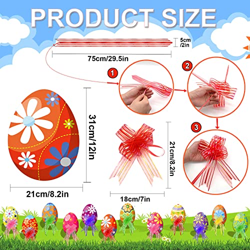 12 Pcs Easter Eggs Yard Signs Outdoor Decorations With Stakes And Bow, Colorful Cute Easy To Install Funny Waterproof Cardboard For Party Garden Decorations Yards Pathway Walkway #TOP2